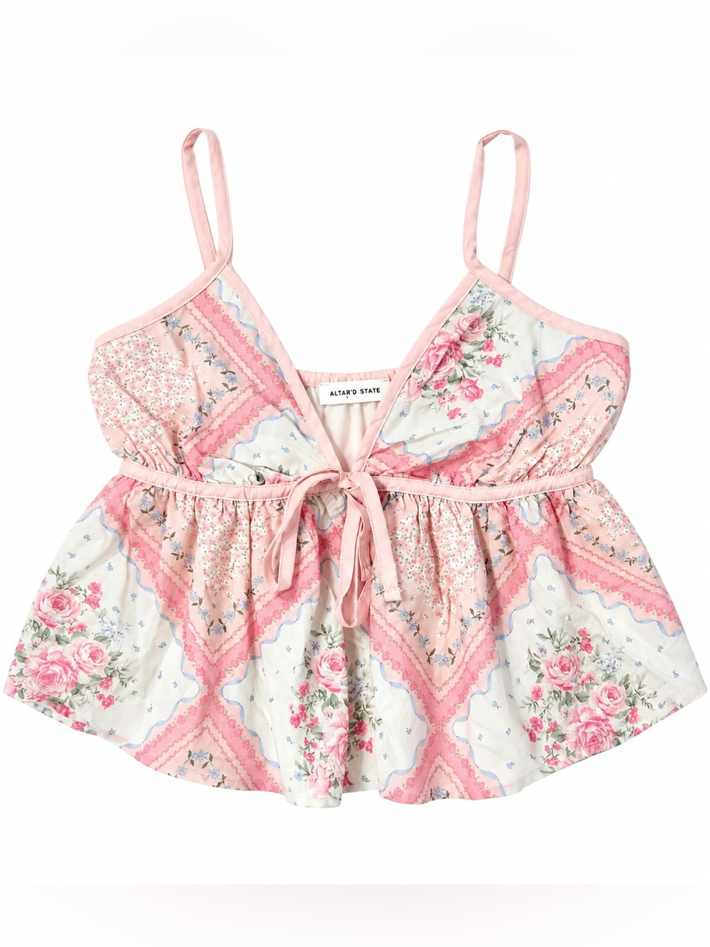 Altar’d State Pink Floral Paisley Tie Front Peplum Cami Top Size M NWT